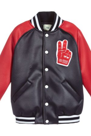 Fendi Boys Black and Red Varsity bomber Jacket