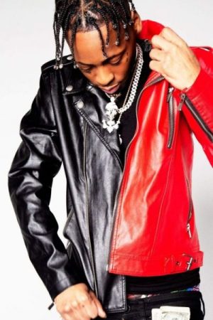 Faux Leather Biker Red & Black Jacket