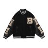 Furry Patchwork Black Varsity Bomber Jacket