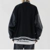 Furry Patchwork Black Woolen Varsity Bomber Jacket