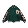 Furry Patchwork Woolen Varsity Bomber Jacket