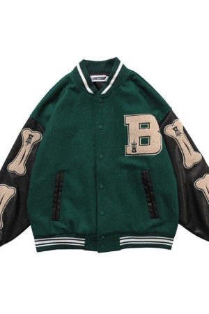 Furry Patchwork Woolen Varsity Bomber Jacket