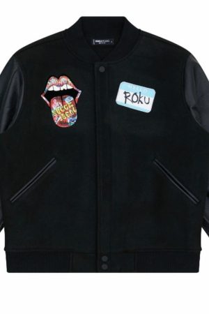 Jet Black Stoned & Successful Jacket Bomber Jacket
