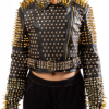 Lucifer Studded Crop Black Leather Jacket