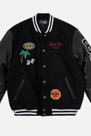 No Worries Letterman Bomber Jacket