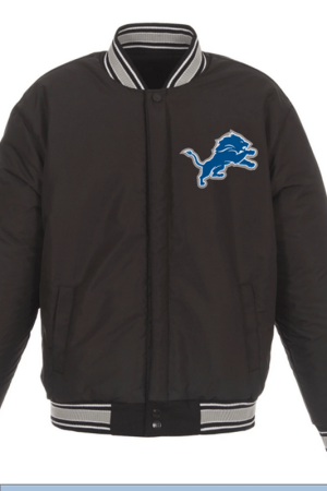 Nylon Black Detroit Lion Varsity Bomber Jacket