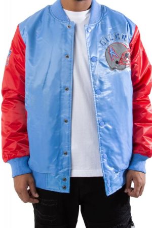 Oilers NFL Satin Red and Blue Jackets