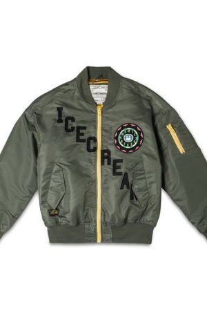 Olive Green Ran Poly Bomber Jacket