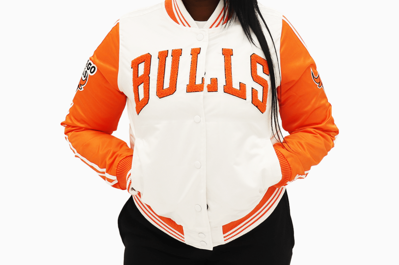 Orange and White Chicago Bulls NBA Satin Jacket