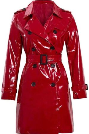 Shiny Red Leather Double Breasted Coat