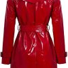 Shiny Red Leather Double Breasted Coat