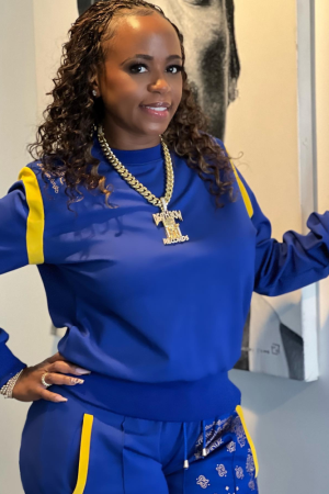 Shante Broadus Blue Bandana Tracksuit