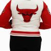 White and Red Chicago Bulls NBA Satin Jacket with Snap Tab Buttoned Closure
