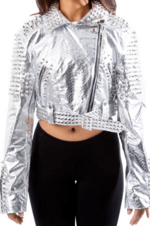 Women's Silver Studded Nylon Jacket