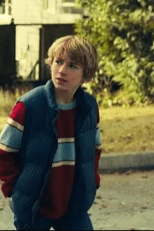The adam project Walker Scobell blue puffer vest
