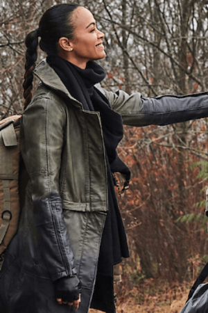 The adam project Zoe Saldana black leather coat