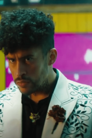 bullet train Bad Bunny white blazer