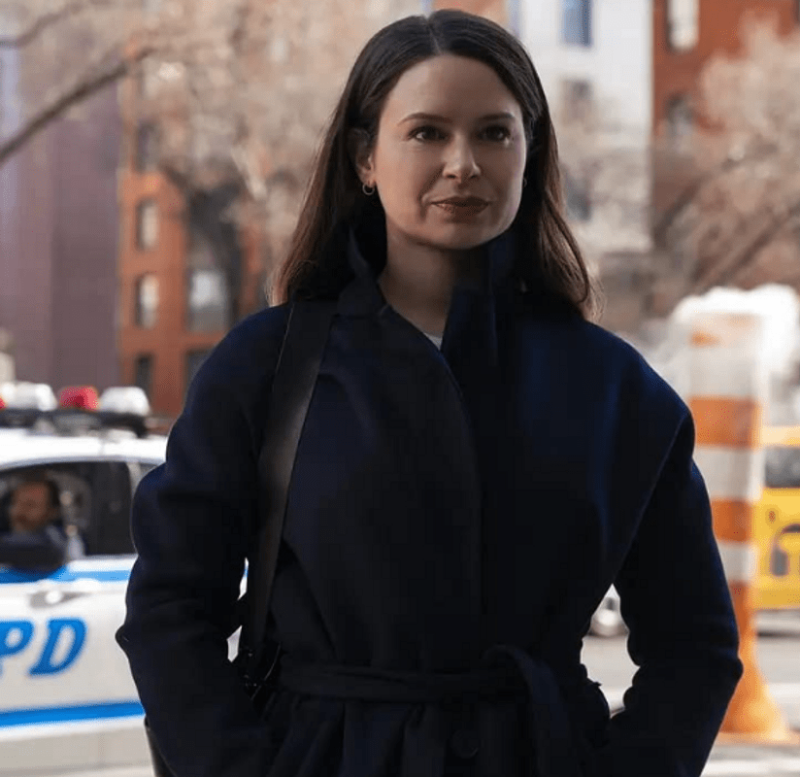 inventing anna Katie Lowes belted waist black coat