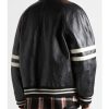 Homme Striped Black Leather Bomber Jacket