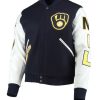 Milwaukee Brewers Blue and White Letterman Jacket