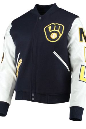 Milwaukee Brewers Blue and White Letterman Jacket