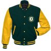 Oakland Athletics MLB Yellow and Green Letterman Jacket