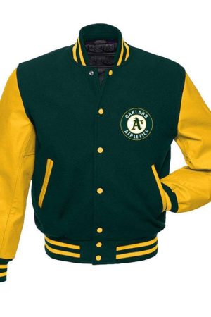 Oakland Athletics MLB Yellow and Green Letterman Jacket