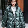 Metallic Gray Cropped Puffer Jacket