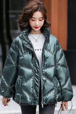 Metallic Gray Cropped Puffer Jacket