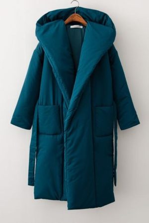 Sea Green Long Quilted Hooded Coat