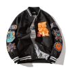 Black Polyester Woven Patch Bomber Jacket