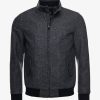 Check Pattern Woolen Gray Bomber Jacket