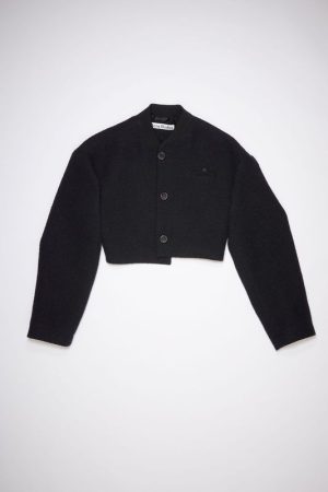 Black Cropped Cotton Tweed Jacket