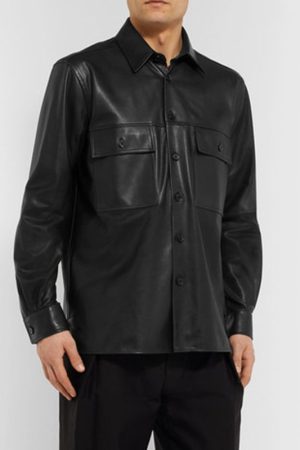 Shirt Style Black Leather Jacket