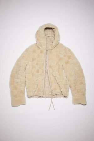 Beige Hooded Shearling Jacket
