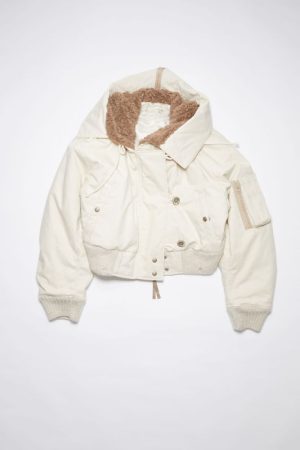 Ecru Beige Cotton Bomber Jacket