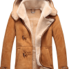 Sheepskin Shearling Hooded Brown Duffle Coat