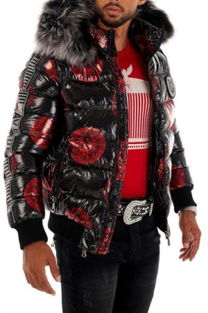 George V Paris Bomber Jacket Black and Red