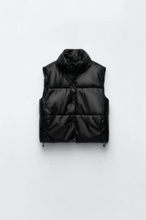 Faux Leather Puffer Vest