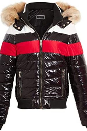 Shiny Dark Brown Fur Hooded Puffer Jacket