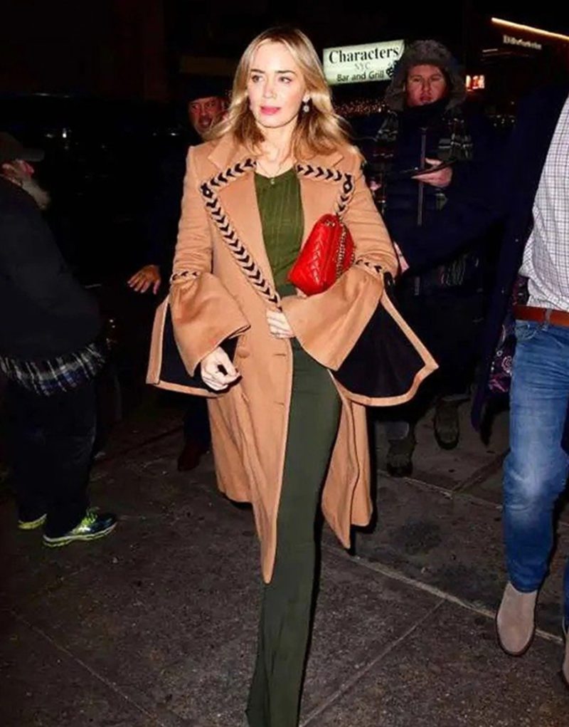Emily Blunt Brown Braided Trench Coat