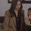 Lily Collins Windfall Camel Brown Blazer Coat front look