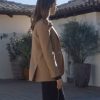 Lily Collins Windfall Camel Brown Blazer Coat side look