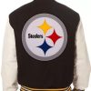 Pittsburgh Steelers White and Black Varsity Jacket back