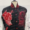 Smoke Rise Oni Demon Varsity Black Wool Jacket