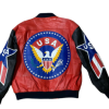 USA Flag Leather Bomber Jacket Back