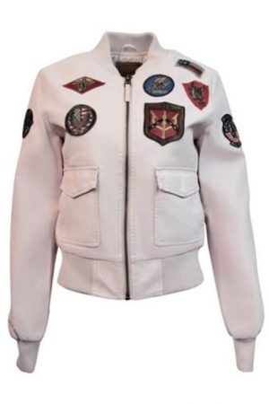 Womens Light Pink Top Gun Vegan Leather Jacket