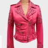 Womens Pink Biker Golden Studded Jacket
