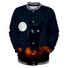 Halloween Cat Print Varsity Jacket