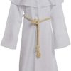 Halloween Monk Hooded Priest Robe White Costume